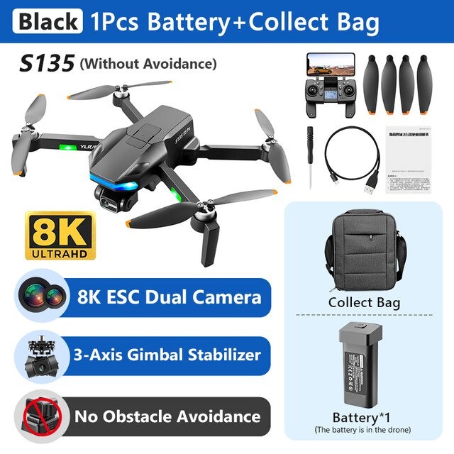 RC Drone GPS Dual Kamera YLRC S135 Pro 8K HD 3-Axis Gimbal