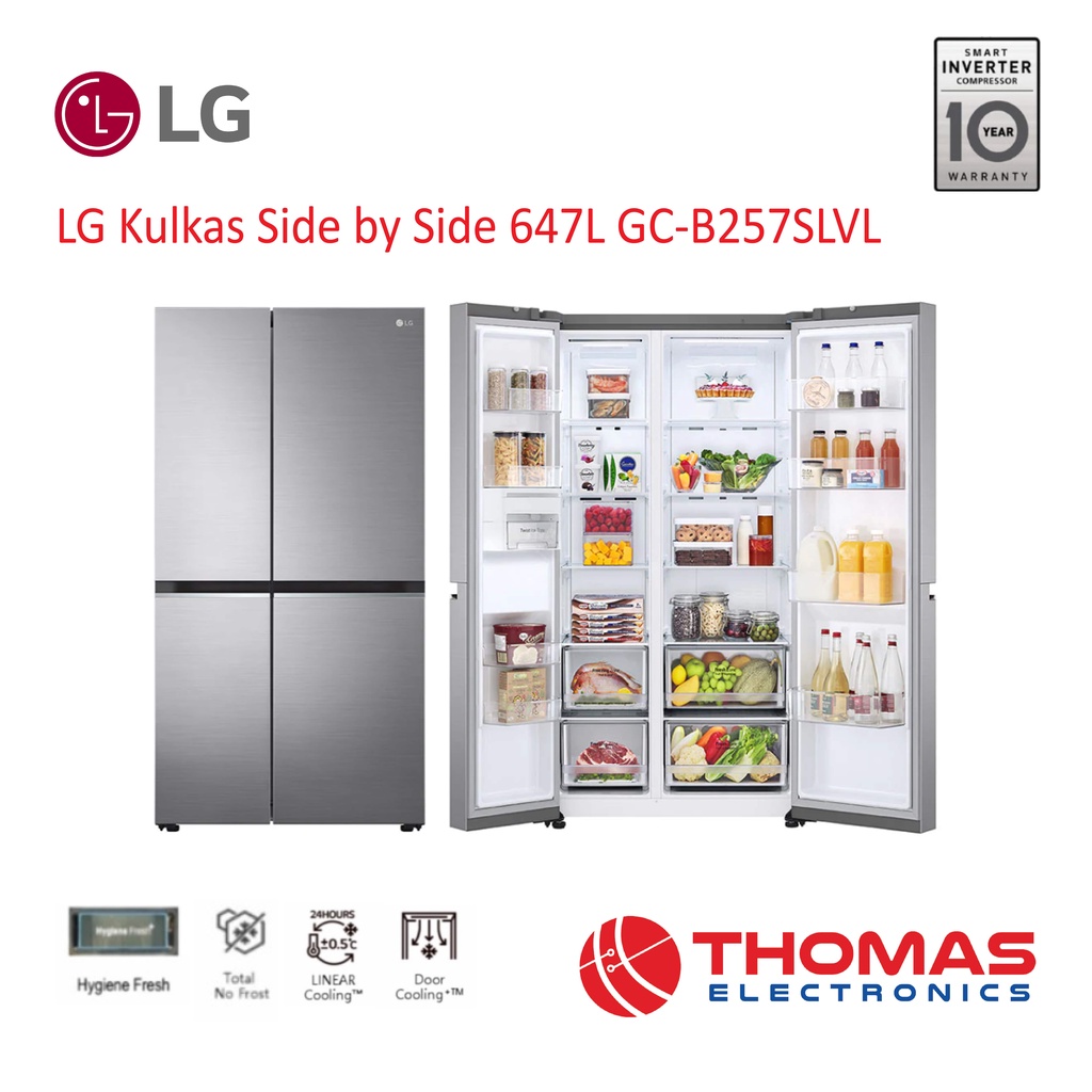 LG Kulkas Side by Side Inverter 647L GCB257SLVL No Frost GC B 257 SLVL