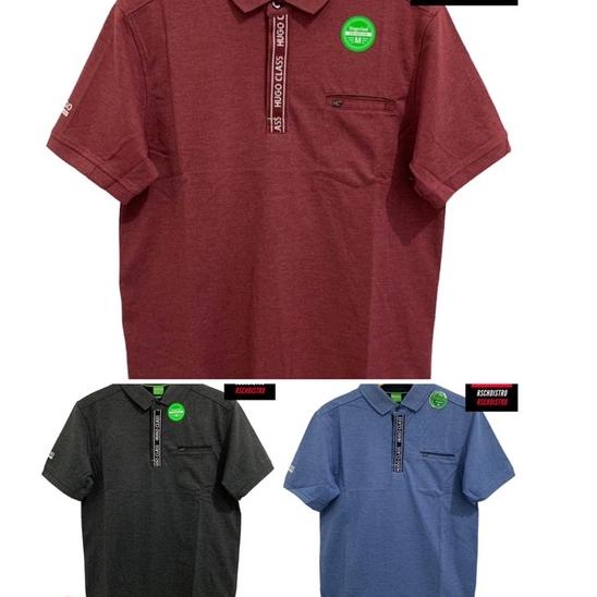 ✯ Kaos Kerah Fashion Pria HUGO CLASS Original Misty Kombinasi Sablon Pita Garis Pundak VT M-XXL (Kan