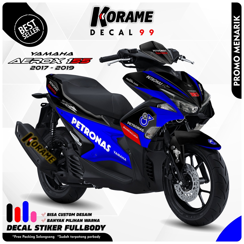Decal Sticker Aerox 155 Old Motif Petronas Warna Hitam Biru