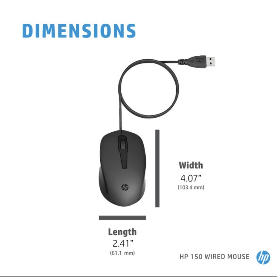 HP150 Wired Mouse Kabel USB Connection 1600 dpi HP 150