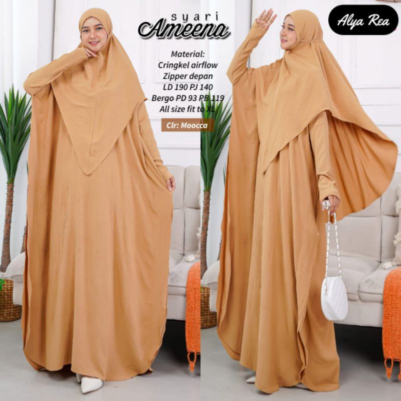 AMEENA SYARI ORI ALYA REA // SYARI BAHAN CRINKLE ADEM // BAJU MUSLIM BUSUI ZIPPER DEPAN