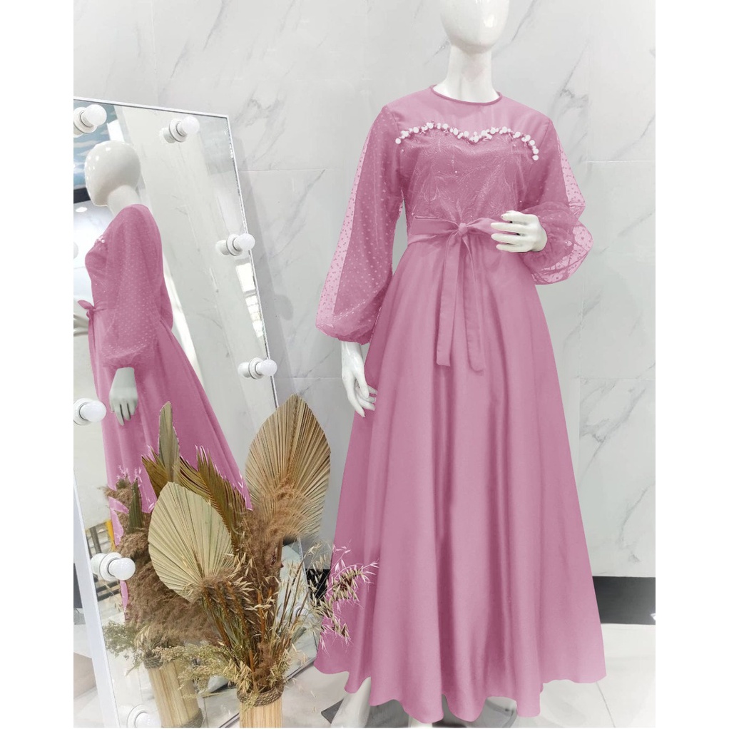 HCL Dress Brukat Muslim Wanita Aberla - Maxi Longdress Terbaru