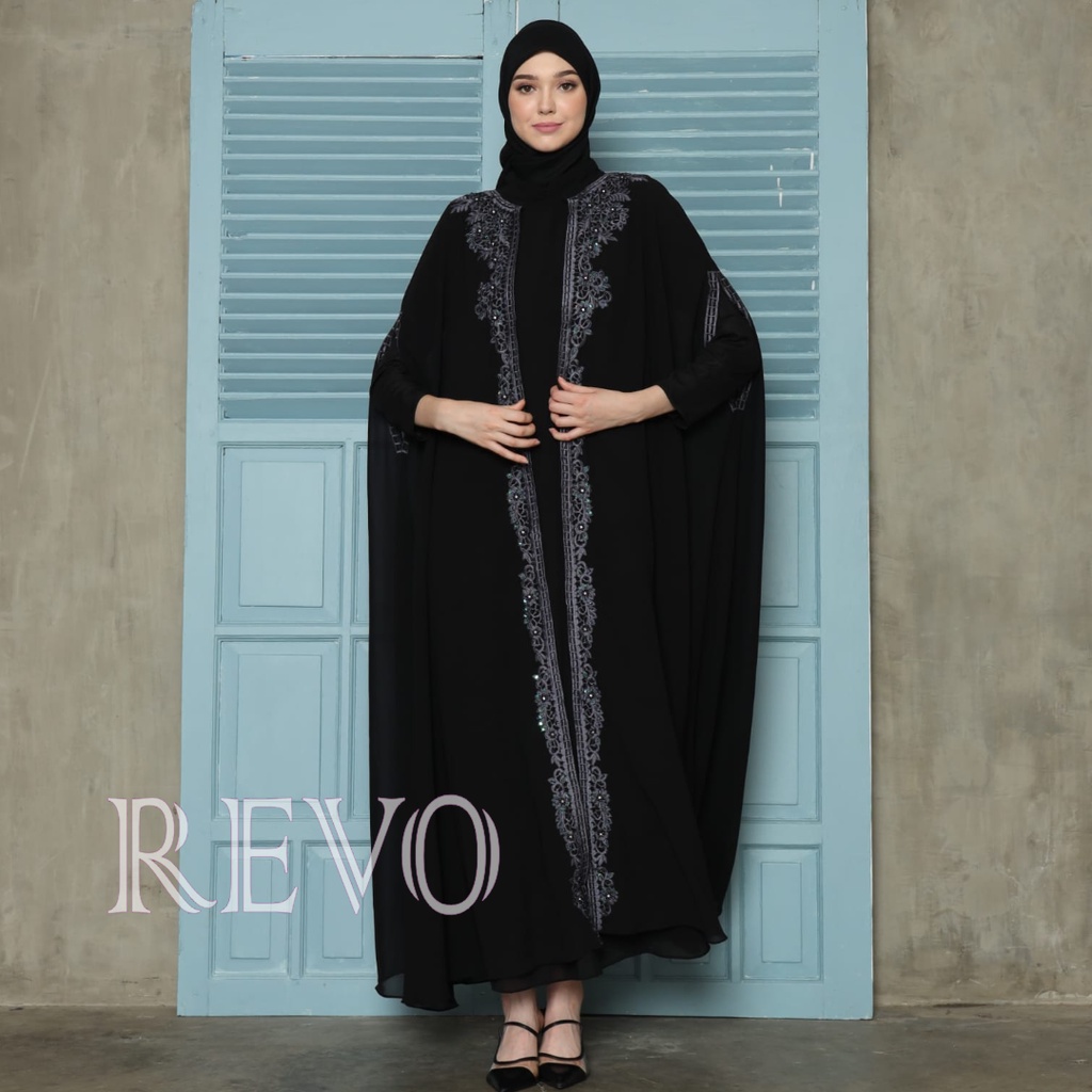 Raya Series❤️❤️ Abaya Turkey Bordir Premium Hitam Putih - Kaftan Premium Bordir