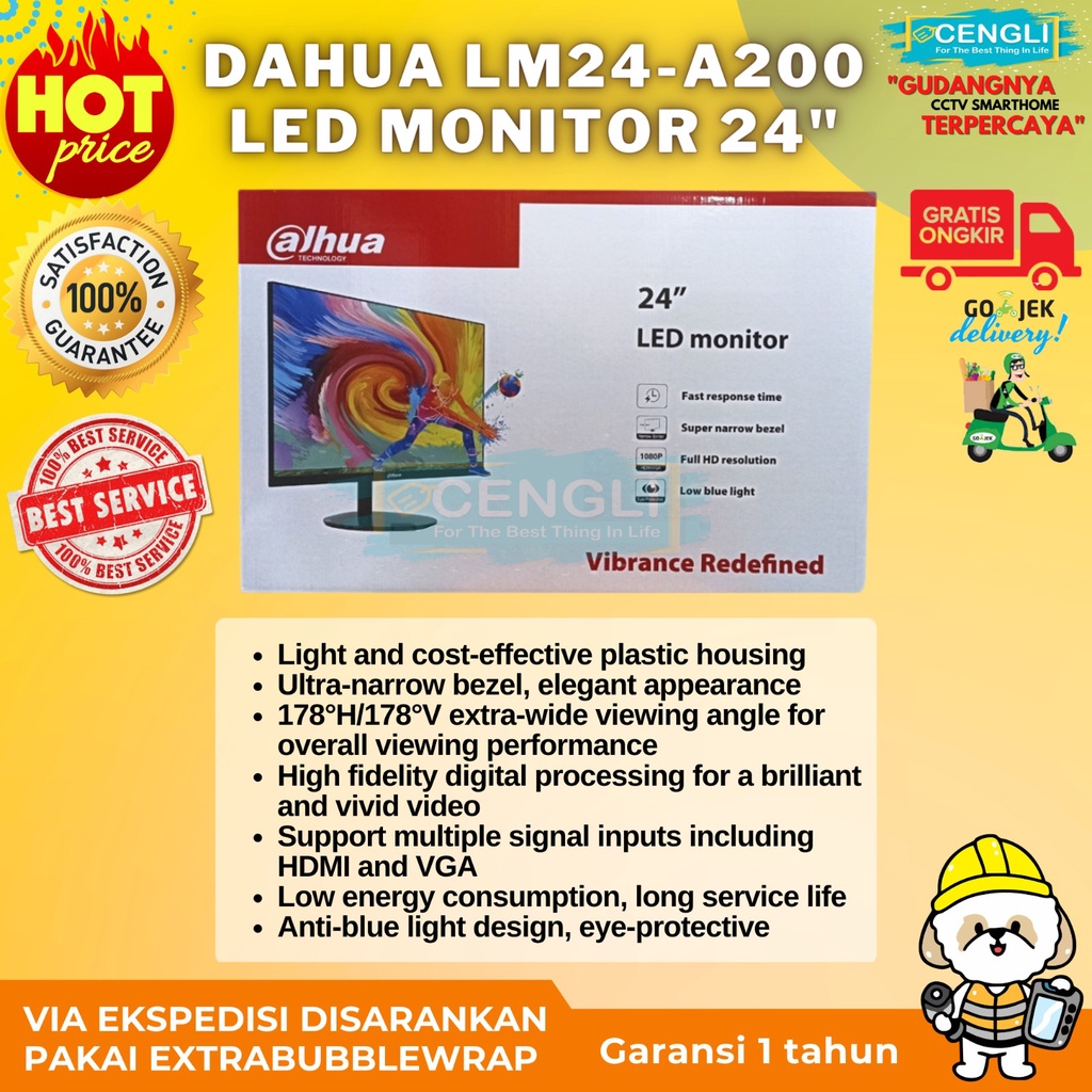 Dahua Monitor 24inc DHI-LM24-A200 24" Full HD HDMI VGA  LED 24 inc Garansi Resmi monitor kerja monit