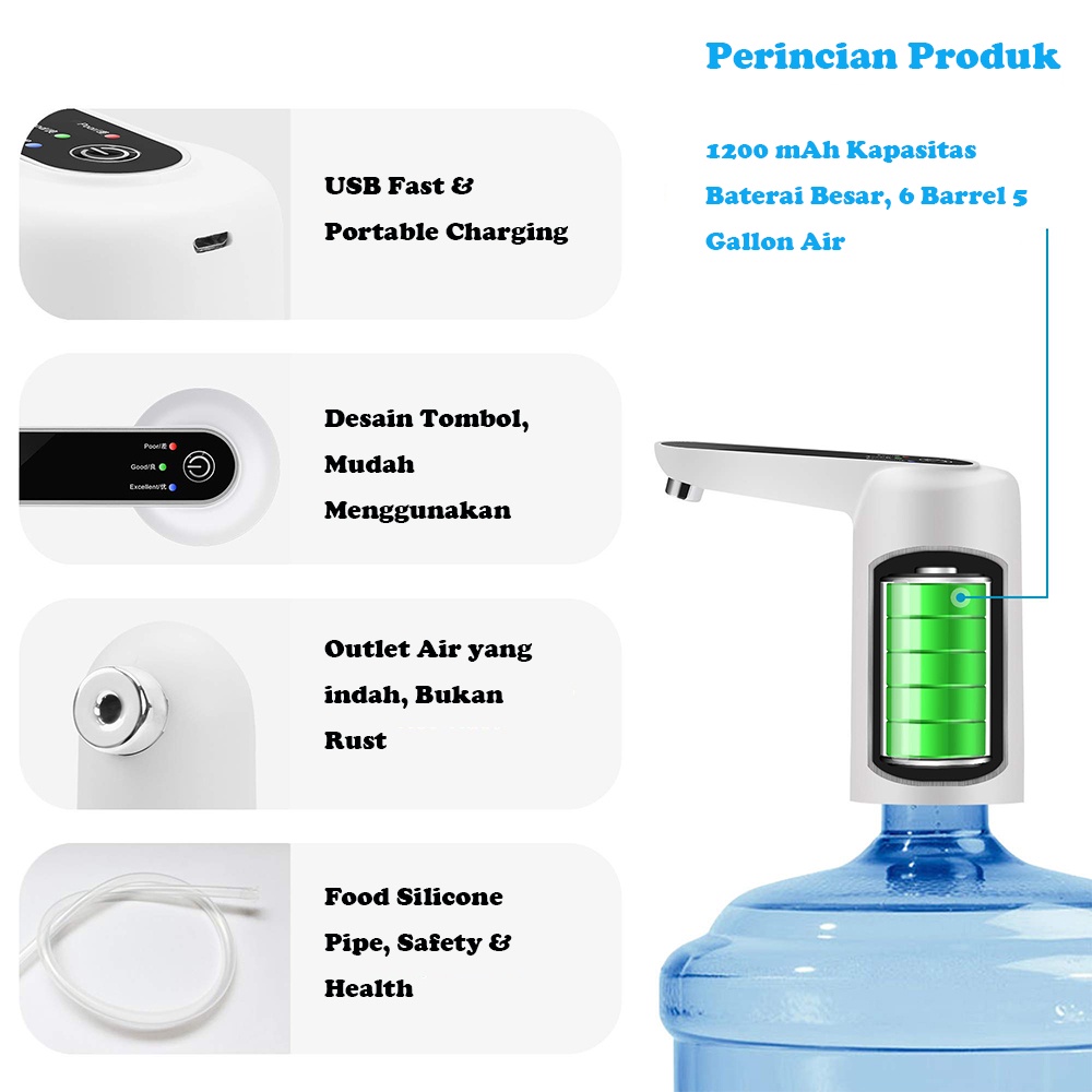 Pompa Galon Elektrik Dengan Monitor Kualitas Air / Pompa Air Listrik / Pompa Air Otomatis Rechargeable USB / Pompa Air Otomatis Untuk Air Laras Dengan Deteksi