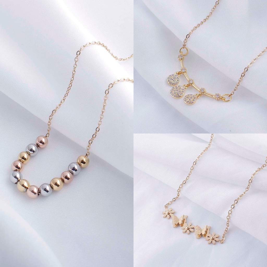 Kalung Titanium Permata Anti Karat Perhiasan Fashion 314/1593/105