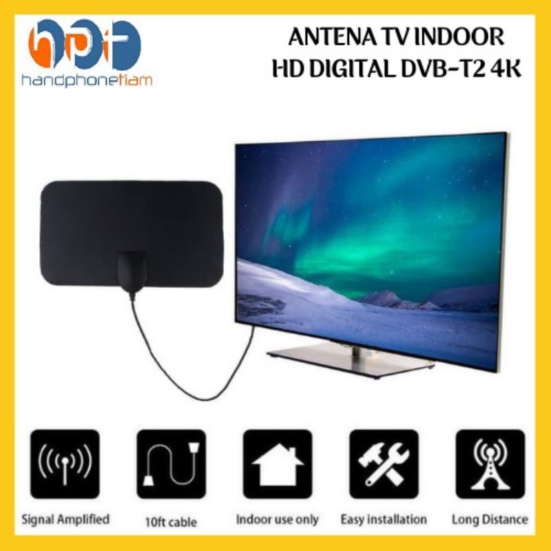 Antena TV Penguat Sinyal Tempel Indoor Digital DVB-T2 4K High Gain 25dB HD VFH UHF channel