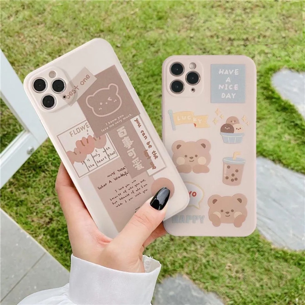 [V39] Case Bear Samsung  A01 A02 A03 A04 A04E A04S A12 A20 A23 A30 A32 A02S A03S A50 A50S A30S A7 2018 4G 5G Core Softcase Cute Silikon Cream