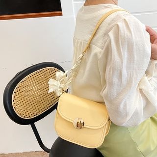 Bag Silk Scarves Details Pure Color Metal Lock Design Chain Square Bag Crossbody Bag 10094