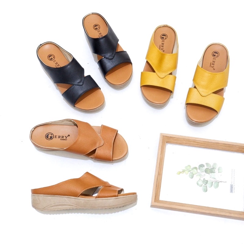 ALEENA_sandal kulit garut asli/sandal wanita kulit asli/sandal wedges kulit asli/sandal kulit kekini