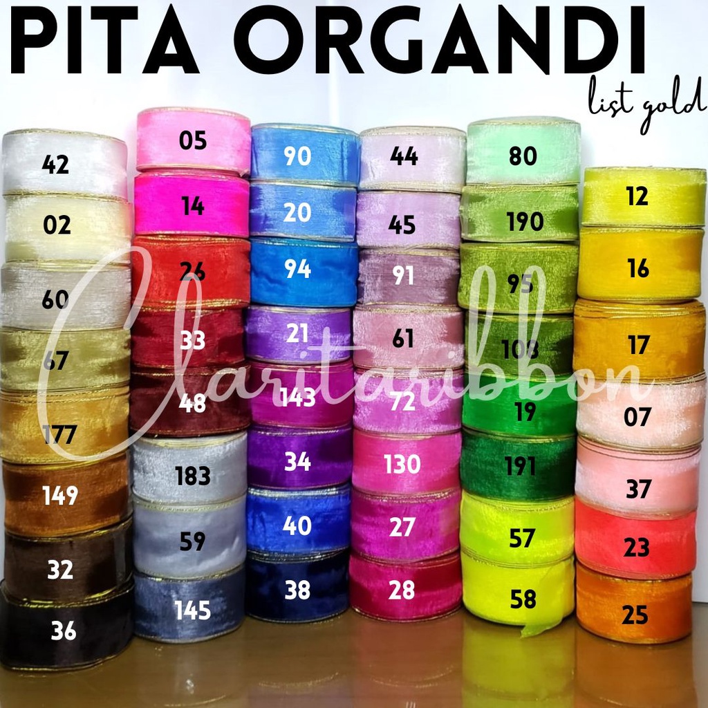 Pita Organdi List Emas 1,5&quot;inch 4cm Pita Hampers Pita Craft Bouquet