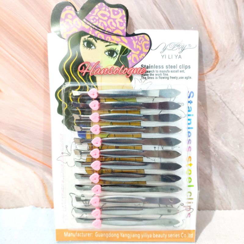 Pinset eyelash multifungsi pencabut bulu isi 12 pcs