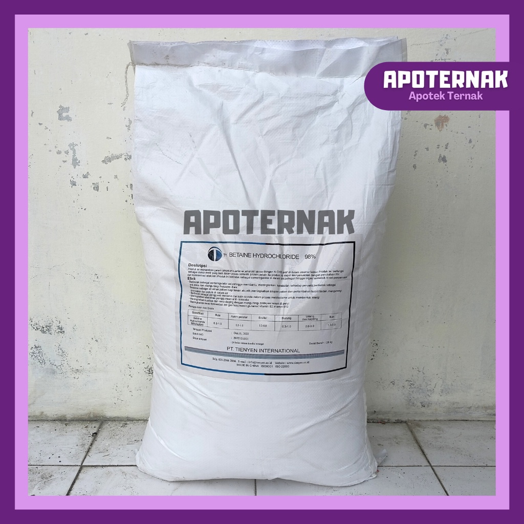 BETAINE HCL 500 gr | Super Amino Protein &amp; Atraktan Hewan Sapi Babi Ayam Burung Udang Kepiting Ikan | Betain Ternak