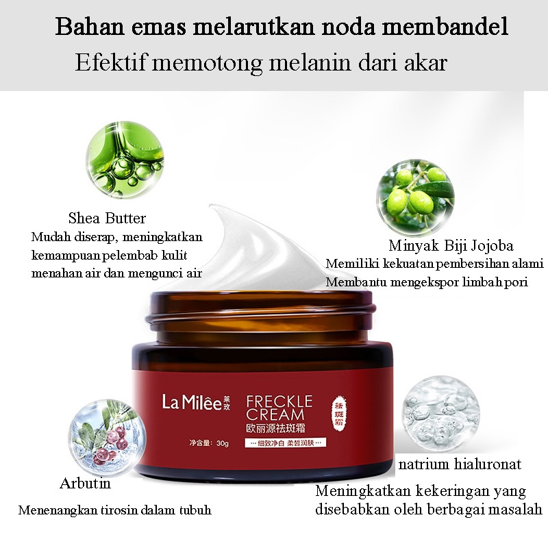 La Milee Krim Bintik Cream Penghilang Flek Hitam Salep Melasma Flek Hitam Ampuh Efektif Krim Penghilang Bintik-bintik 30Gr Hight Whitening Freckles Cream