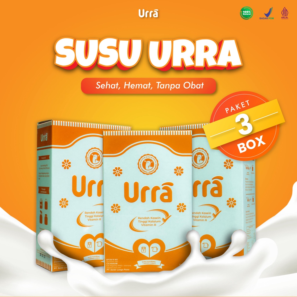 

[3 BOX] Susu Urra 200gr - Susu Bubuk Kambing Saneen Khas Eropa Bernutrisi Anti Prengus Menyehatkan Tulang Sendi Pernafasan Menjaga Daya Tahan Tubuh