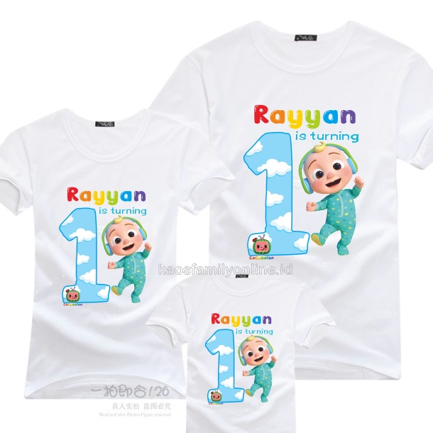 Baju Kaos Ulang Tahun Keluarga Cocomelon Family Couple / Kaos Request FREE Nama Tulisan Custom / Kao