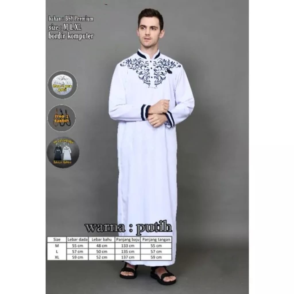 Jubah Pria Motif Bordir Simpel / Jubah Muslim Pria Terbaru / Koko Pria Dewasa Termurah