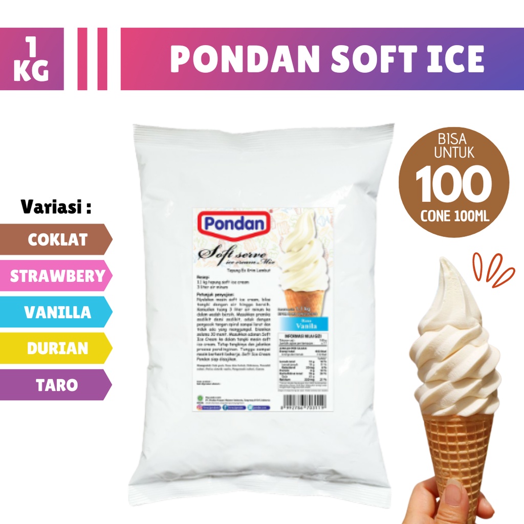 

Bubuk Es Krim Soft Pondan 1KG Formula Ice Cream Cone Powder