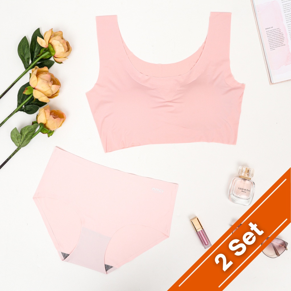 Onicy Skinfit - 2 Set Women Seamless Underware & Seamless Bra Pink Series / Bra Busa / Full Cup Bisa