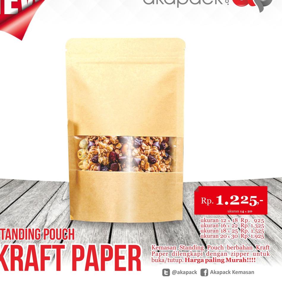

♜ Spkw 14x20 Kemasan Standing Pouch Kraft Paper isi 100pcs ✬
