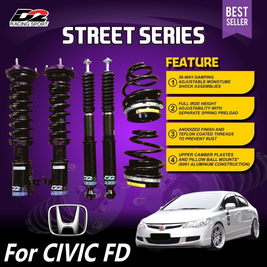 Aksesoris Suspensi Shockbreaker Coilover Untuk Harian D2 Racing STREET coilover Civic FD 06+