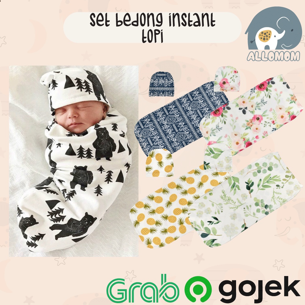 ( IMPORT ) Set Selimut dan Topi / Blanket Headband / Bedong Instan / Sleeping Bag Bayi Newborn