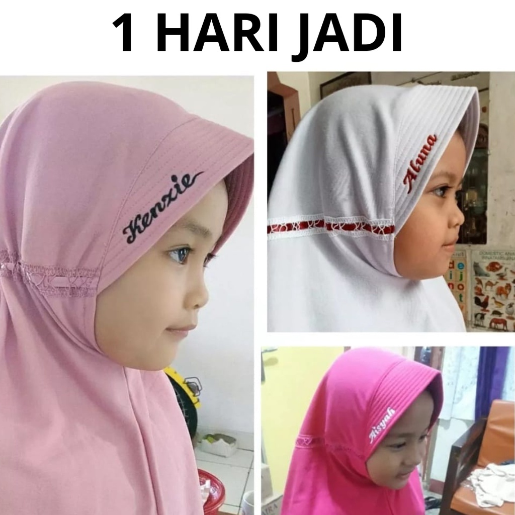 KERUDUNG SEKOLAH ANAK PITA SERUT REQUEST BORDIR NAMA SUKA-SUKA