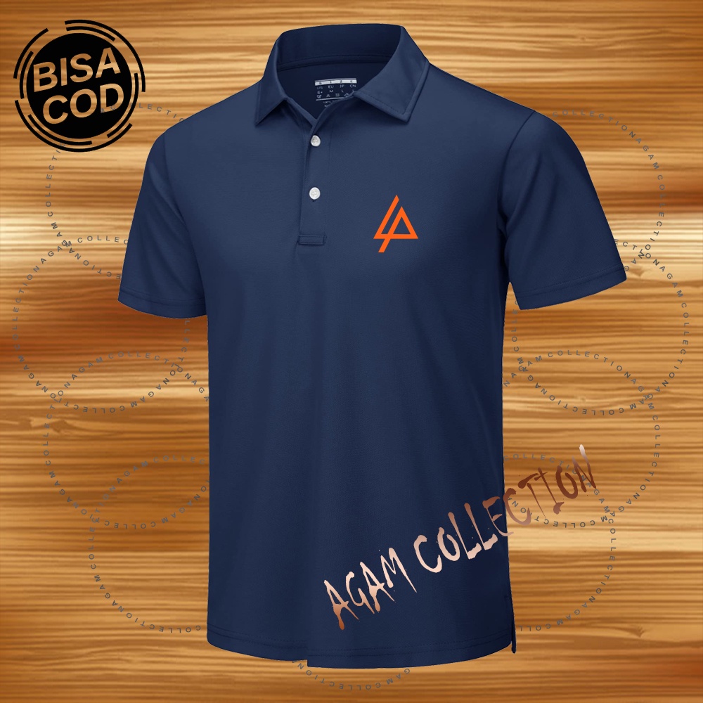 Agam Collection Baju Polo Kerah Distro LP Text Orange Lengan Pendek Premium Quality