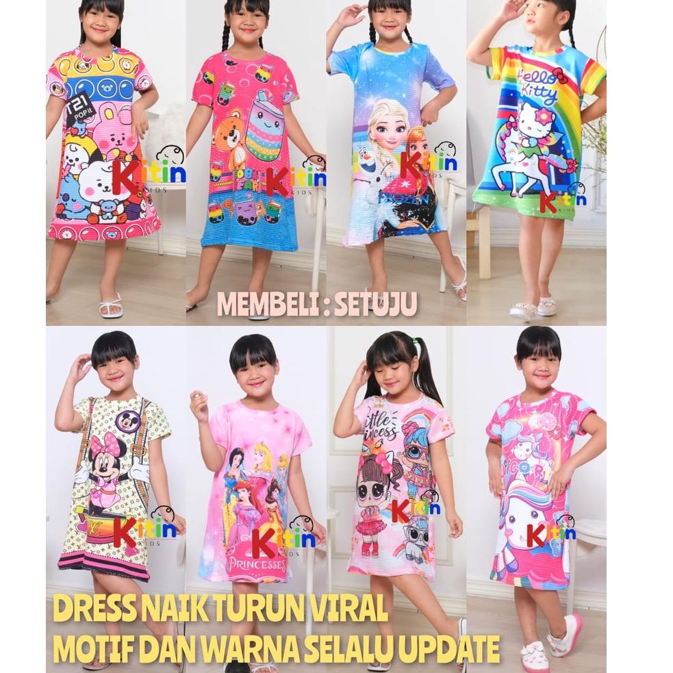 STOK TERBARU OP - DASTER ANAK VIRAL NAIK TURUN DRESS ANAK TERBARU MOTIF FULL PRINTING BOBA BUBBLE HE