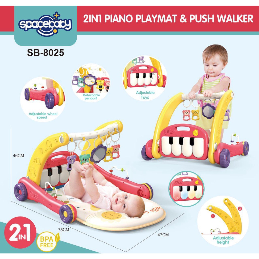 SPACEBABY PIANO PLAYGYM &amp; PUSH WALKER SB - 8025 2IN1 Space Baby playmat