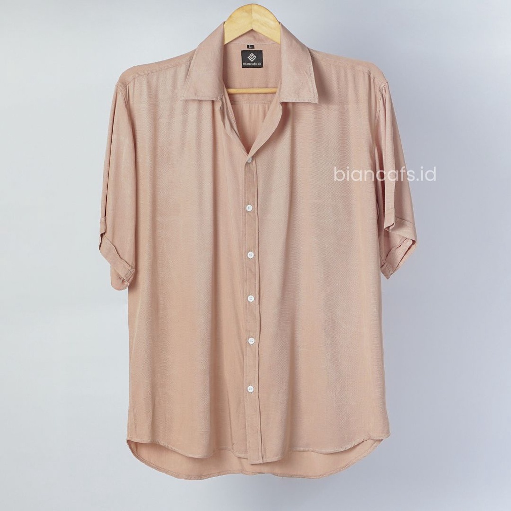 Kemeja Rayon Ubay | Coklat Susu - Baju Kemeja Pria Lengan Pendek V neck Kokoh Dewasa Modern Original