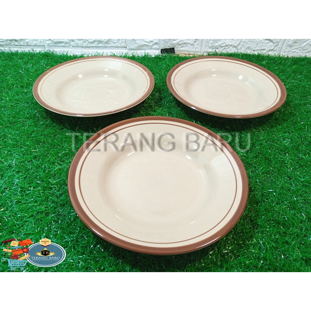 PIRING MAKAN | PIRING MAKAN WARNA COKLAT | PIRING PORSELIN |piring keramik Lis coklat