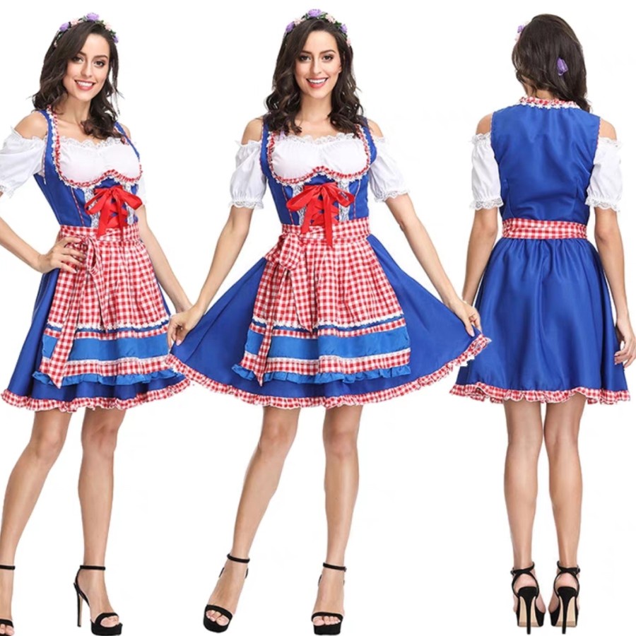 Bavarian Octoberfest Germany Costume Adult Woman Halloween Wanita Blue