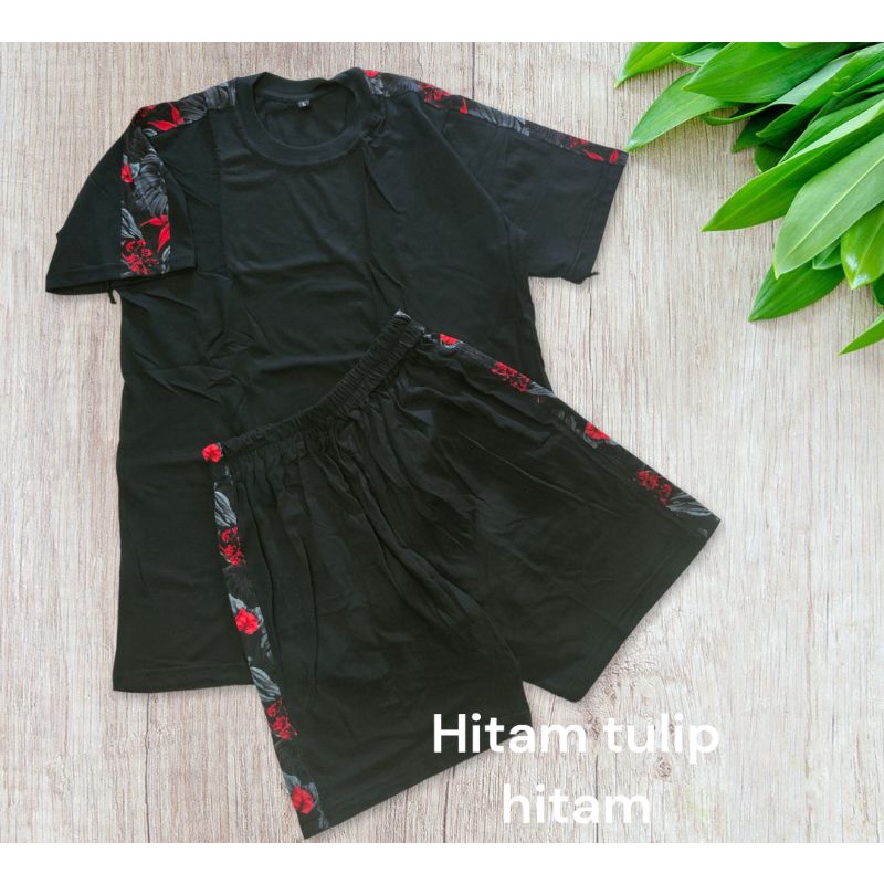 set celana pendek kaos kombinasi tulip