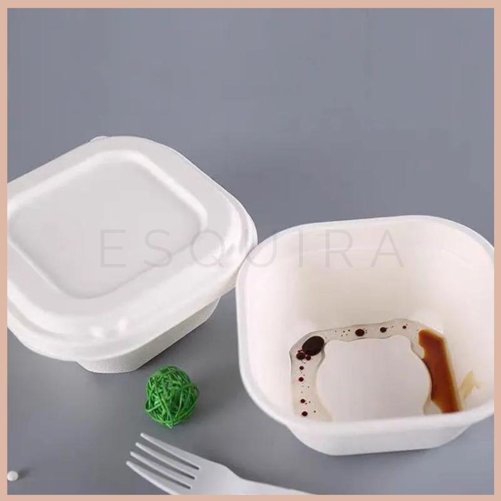 Bagasse Square Bowl 600 ML + Lid / 10 PCS / B028B/A