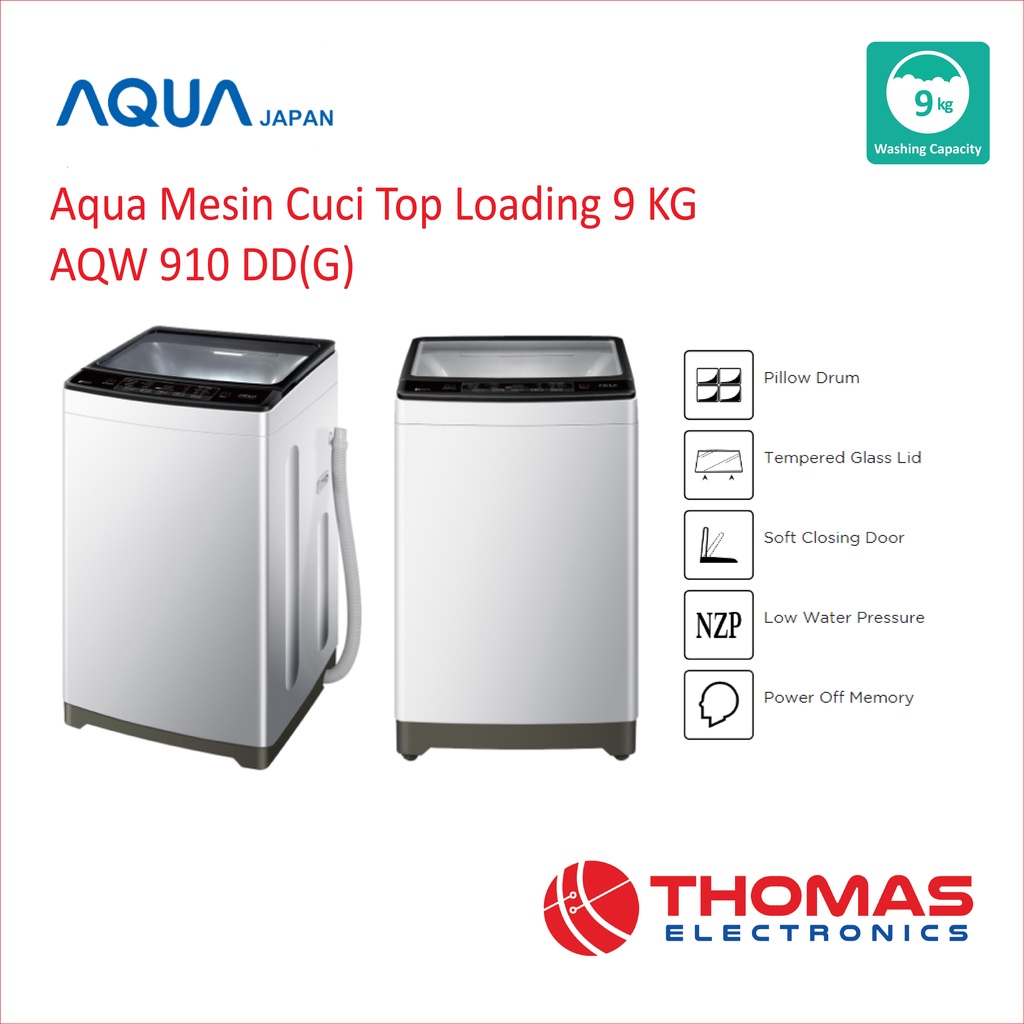 Aqua Mesin Cuci Top Loading 9 KG AQW910DD (G) Hijab Mode AQW 910 DD G