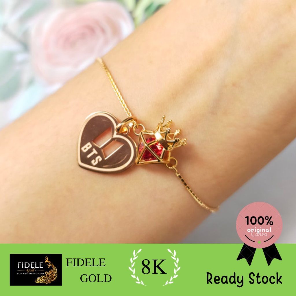Gelang BTS emas asli Birthstone BTS Gelang Emas Asli Kadar Muda Gelang Variasi BTS HWT