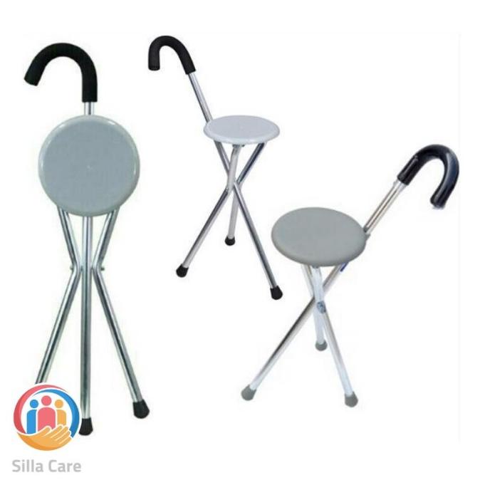 Tongkat Kursi Duduk Lipat Kaki 3 Merk Sella Alat Bantu Jalan Untuk