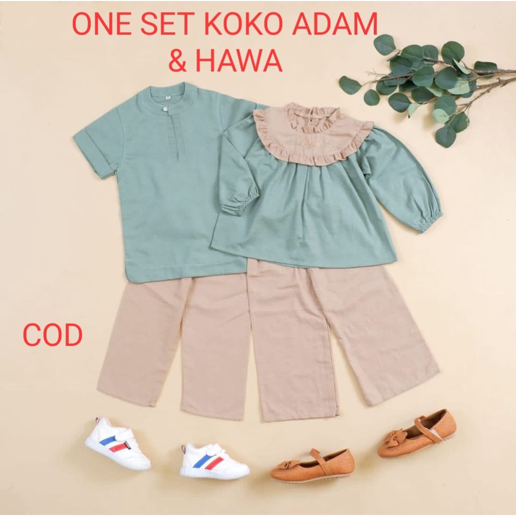 BILLINIA One Set Baju Koko Adam Anak Laki-laki|One Set Baju Muslim Hawa Anak Perempuan|Baju Usia Ana