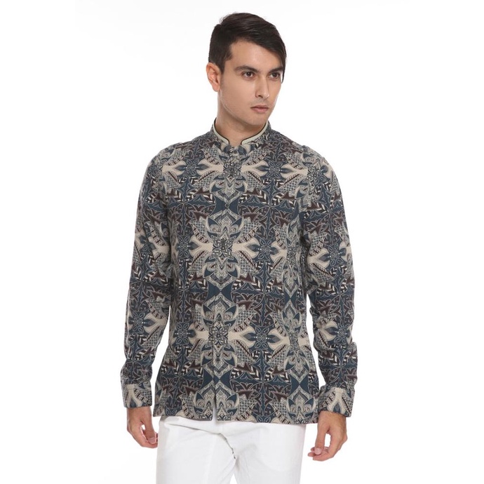 Sale Manzone Kemeja Koko Lengan Panjang Pria Fusenabaru-Navy Slim Fit /BAJU KOKO PRIA/BAJU KOKO DEWA