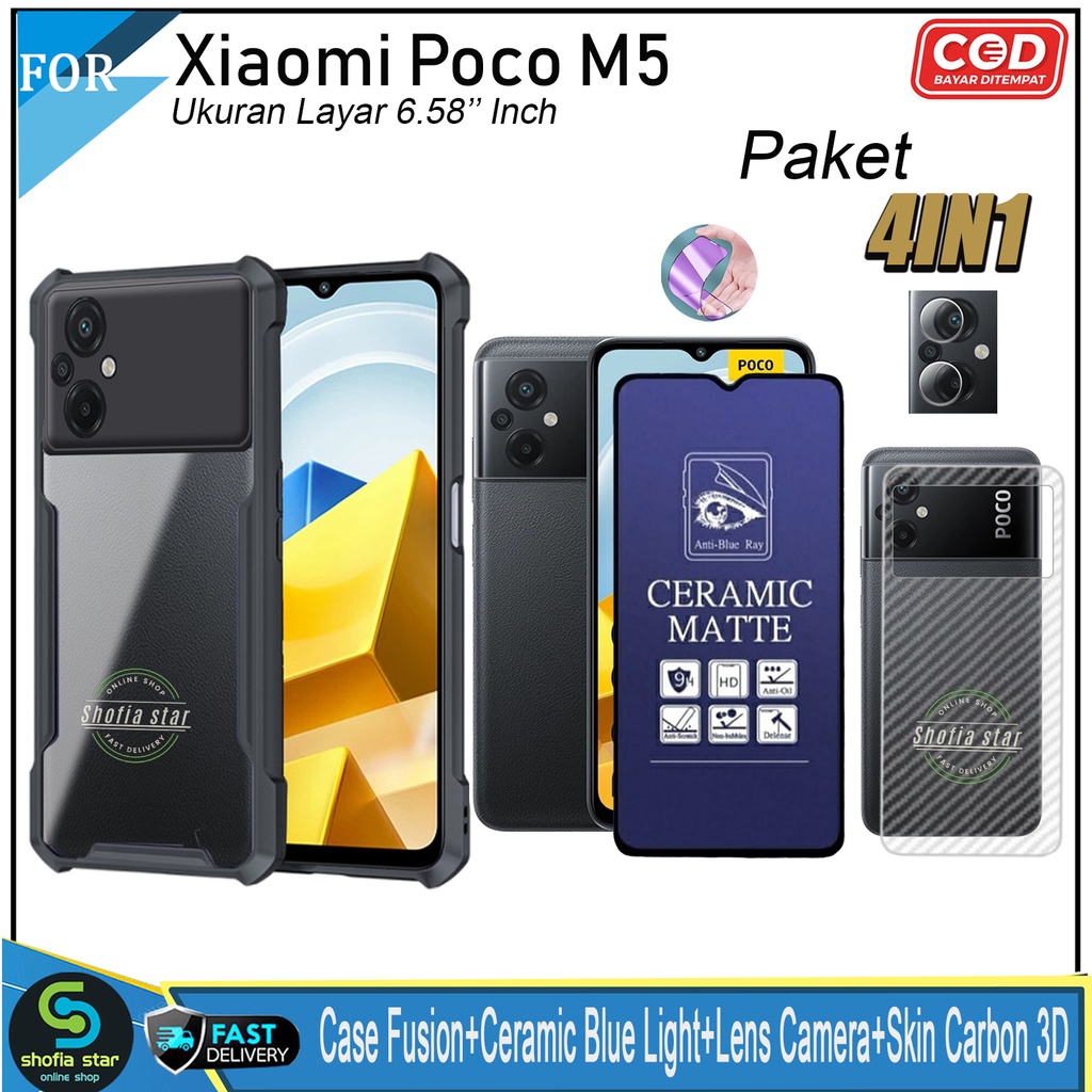 Paket 4in1 Case Xiaomi Poco M5 Poco M3 Poco F5 Poco X3/X3 Nfc Poco M4 Pro Poco X3 GT Poco X3 Pro Poco C40 Poco Softcase Fusion Shockproof Transparan Protect Casing