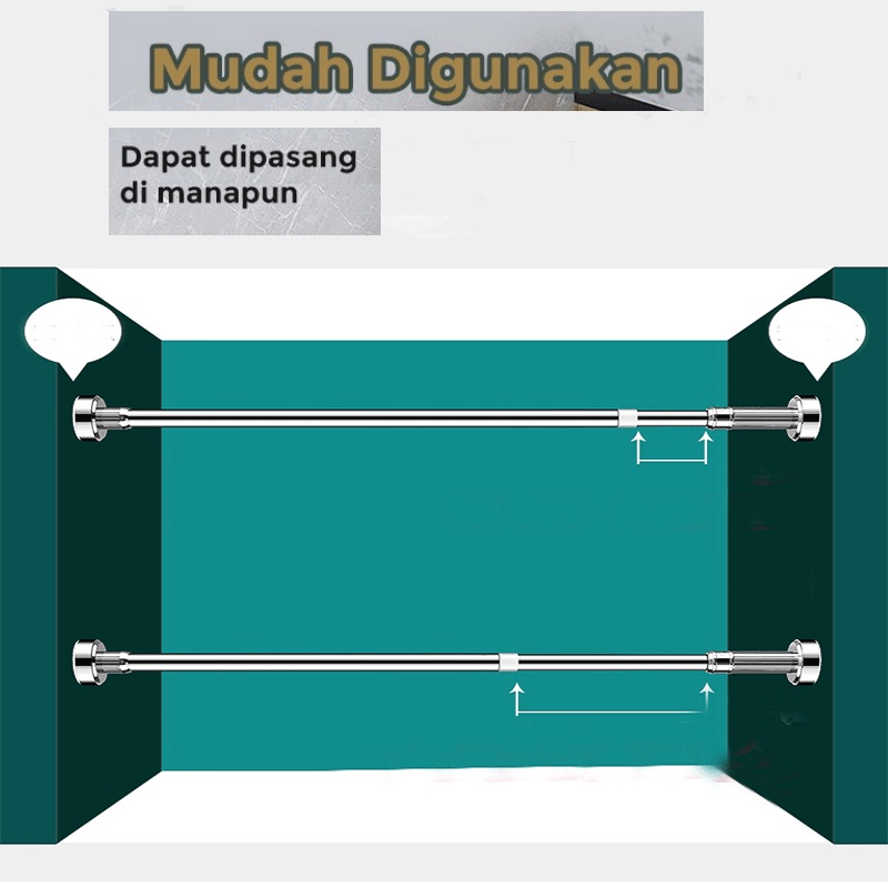 Batang Gorden Kasar Tebal Elastis Batang Tirai Paku Gantungan Multifungsi Gantungan Teleskopik