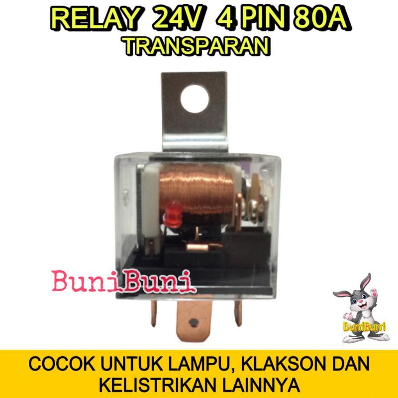 RELAY Transparan Bening 24V KAKI 4 Pin 80A Untuk Lampu Klakson Mobil Truk - 24V KAKI 4