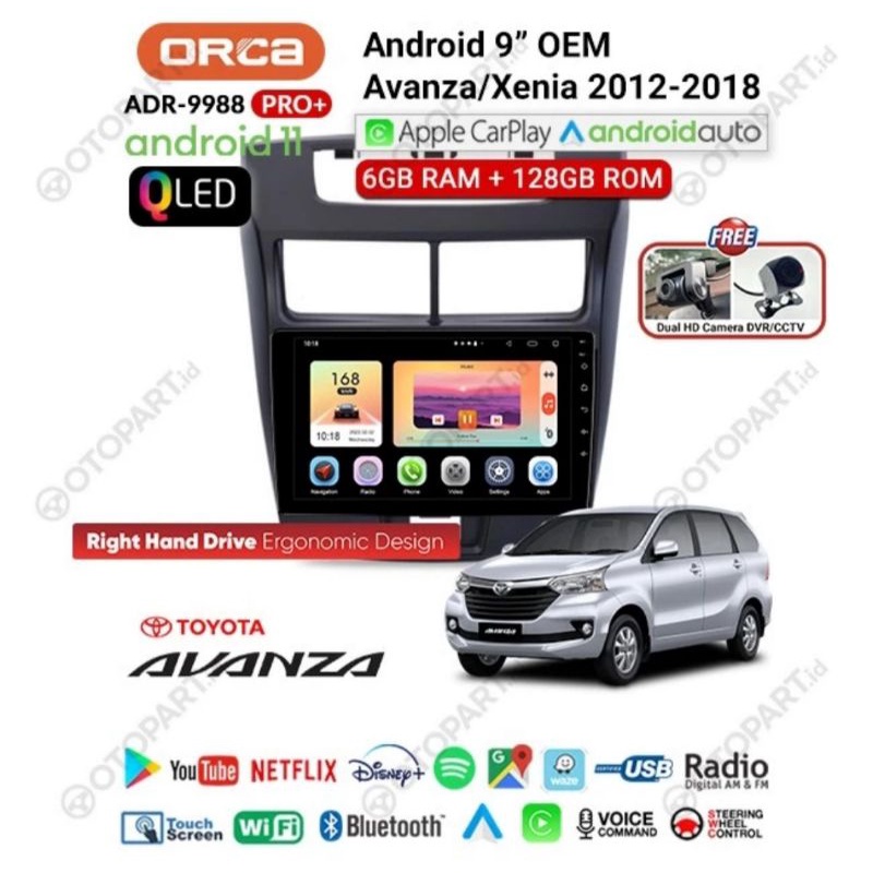 Head Unit Android 9" AVANZA ANDROID ORCA PRO G2 QLED RAM 6GB / ROM 128GB