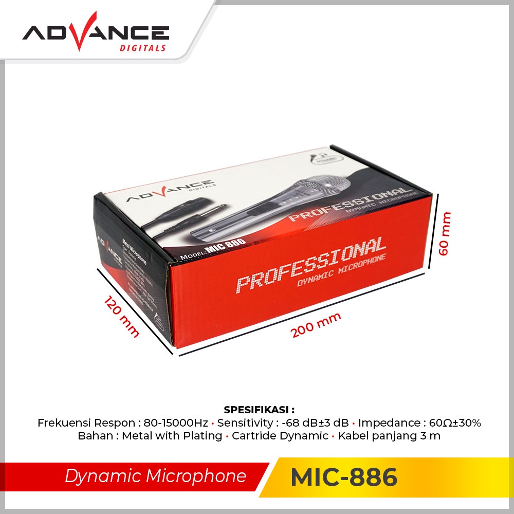 Advance MIC-886 Single Profesional Dynamic Microphone / Mic Kabel