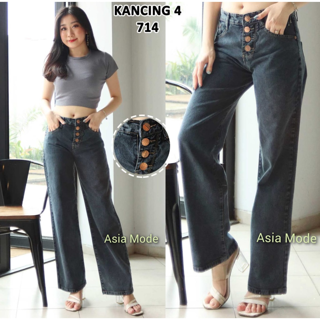 Asia Mode - Kulot Jeans Panjang Kancing 4 Warna Snow Black Wanita / Kulot Boyfriend Lepis Kancing Em