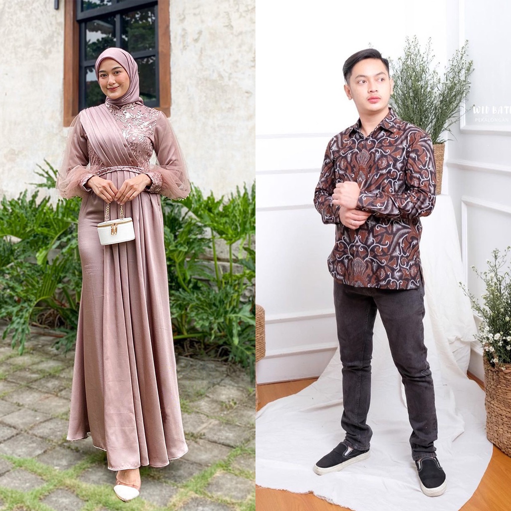 (NEW ARRIVAL) COUPLE DRESS MELODY NUDE SERIES | Gamis Brukat Maxi Wanita Tulle Mutiara | Dress Casual Kondangan Simple Terbaru | Couple Pasangan Batik Lebaran Lamaran Kondangan | Gamis Brokat Tulle Mix Velvet Payet