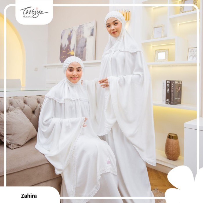 MUKENA TAZBIYA ZAHIRA WHITE ALLSIZE / MUKENA DEWASA / MUKENA PUTIH