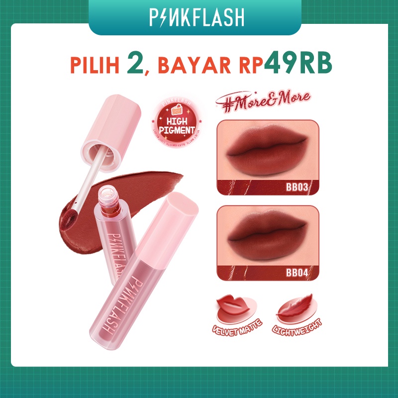 PINKFLASH #More&amp;More Matte Lip Tint Velvet Airy Mousse  High Pigment Smooth Lasting Silky Texture Multi-use Matt Liquid Lipstick Waterproof Lip Gloss PF-L08